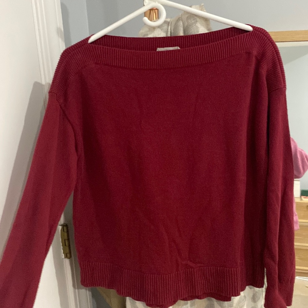 EVERLANE Red Cotton Boatneck Rib Hem Sweater Top